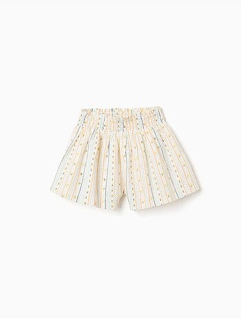 Short en coton avec motif floral et taille élastique