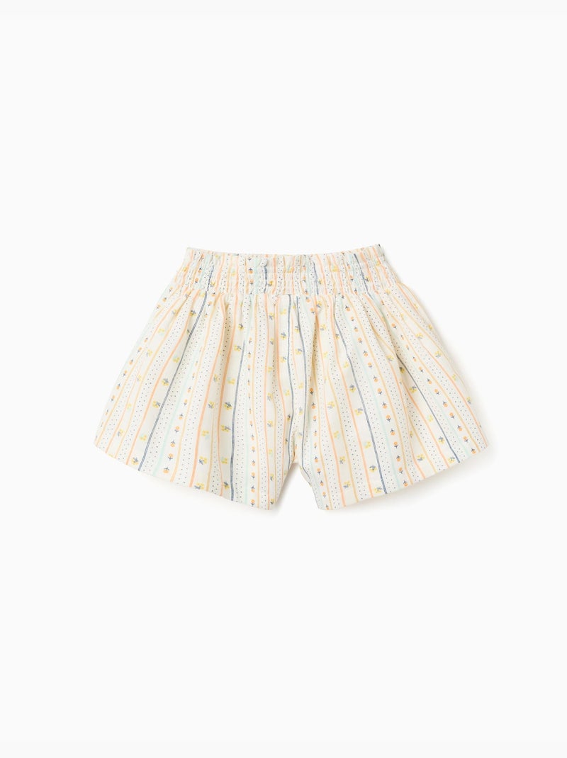 Short en coton avec motif floral et taille élastique Beige clair - Kiabi