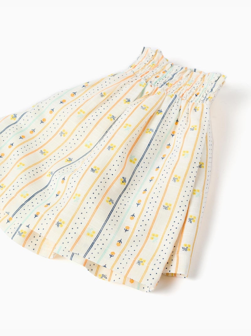 Short en coton avec motif floral et taille élastique Beige clair - Kiabi