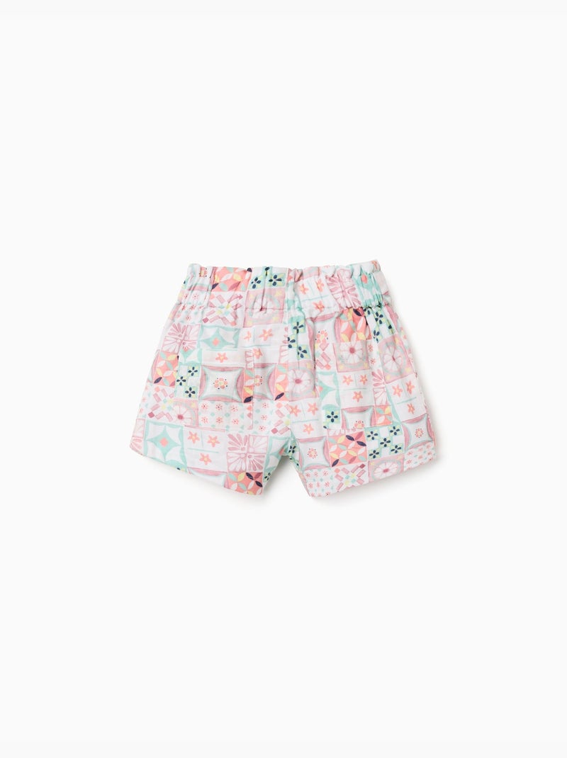 Short en coton avec motif mosaïque Blanc - Kiabi
