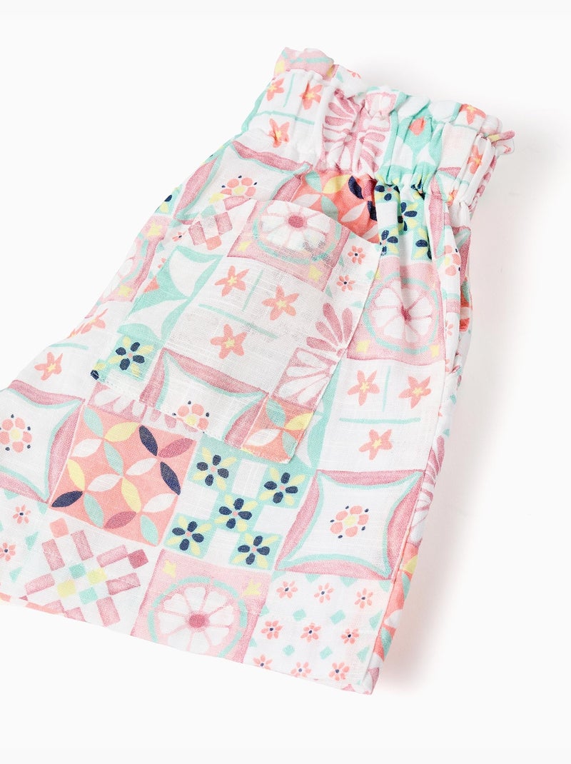 Short en coton avec motif mosaïque Blanc - Kiabi