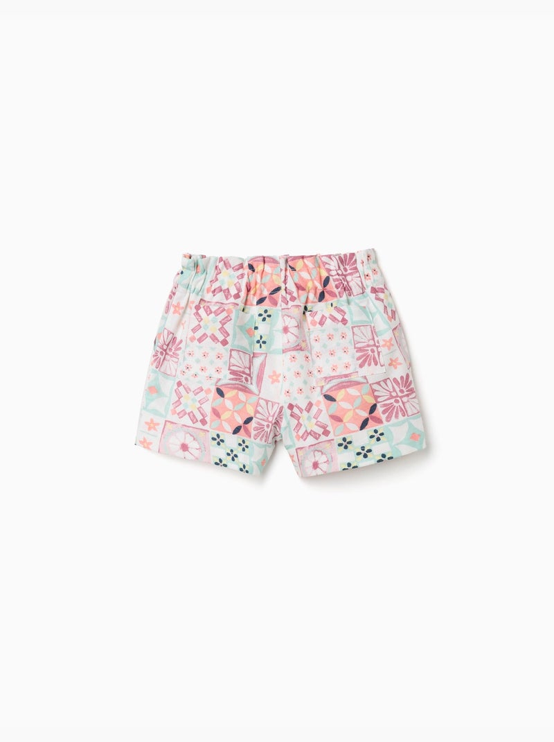 Short en coton avec motif mosaïque Blanc - Kiabi