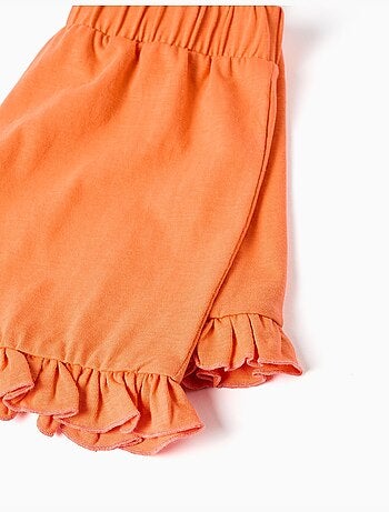 Short en coton avec taille élastique et volants