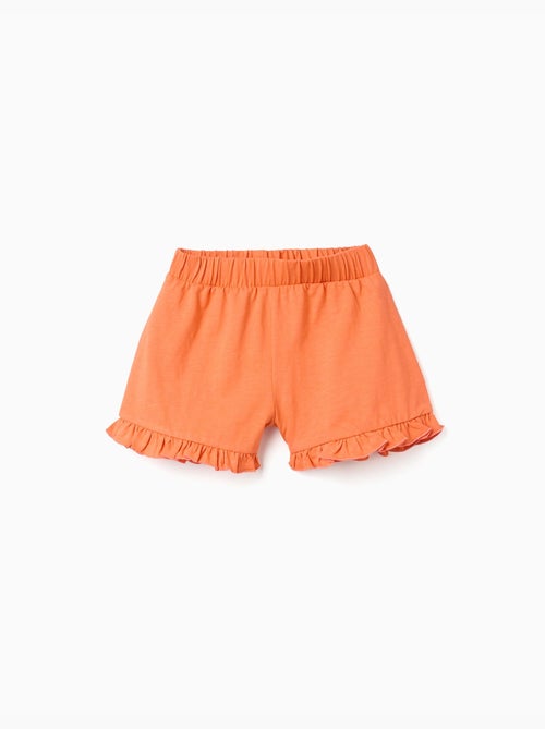 Short en coton avec taille élastique et volants - Kiabi
