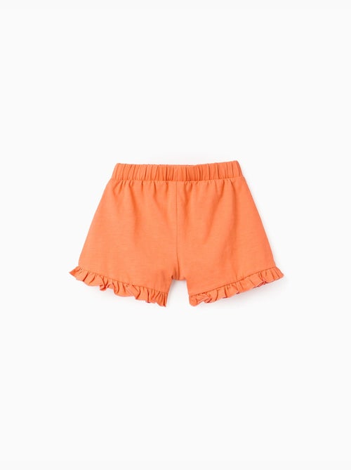 Short en coton avec taille élastique et volants - Kiabi
