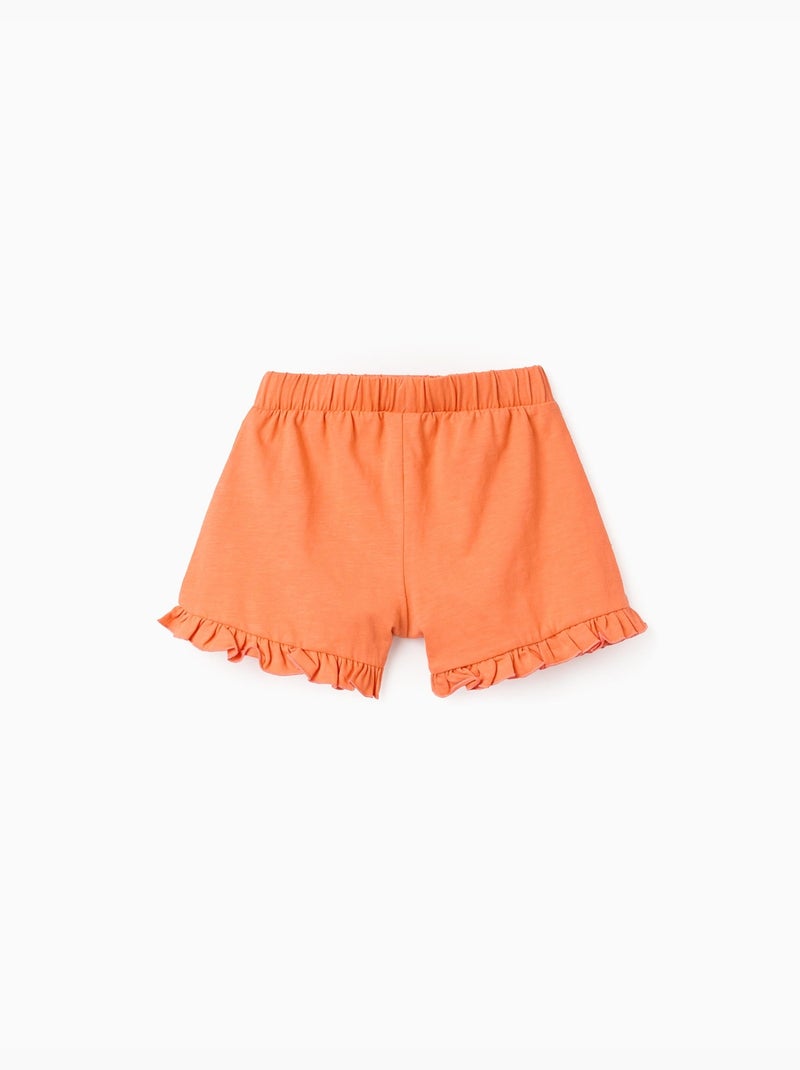 Short en coton avec taille élastique et volants Noir Orange - Kiabi