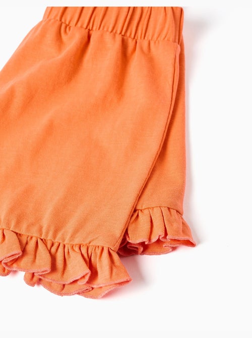 Short en coton avec taille élastique et volants - Kiabi