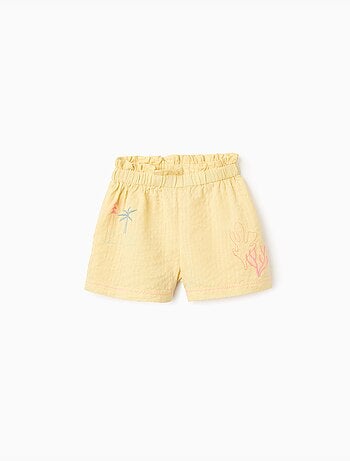 Short en coton avec taille paperbag et broderie