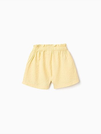 Short en coton avec taille paperbag et broderie