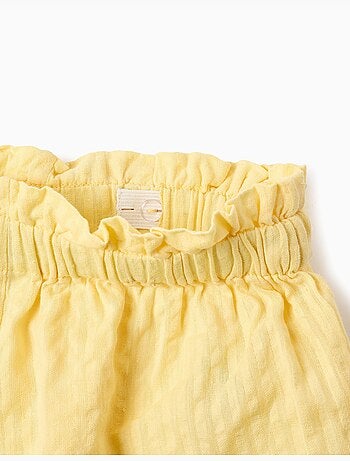 Short en coton avec taille paperbag et broderie