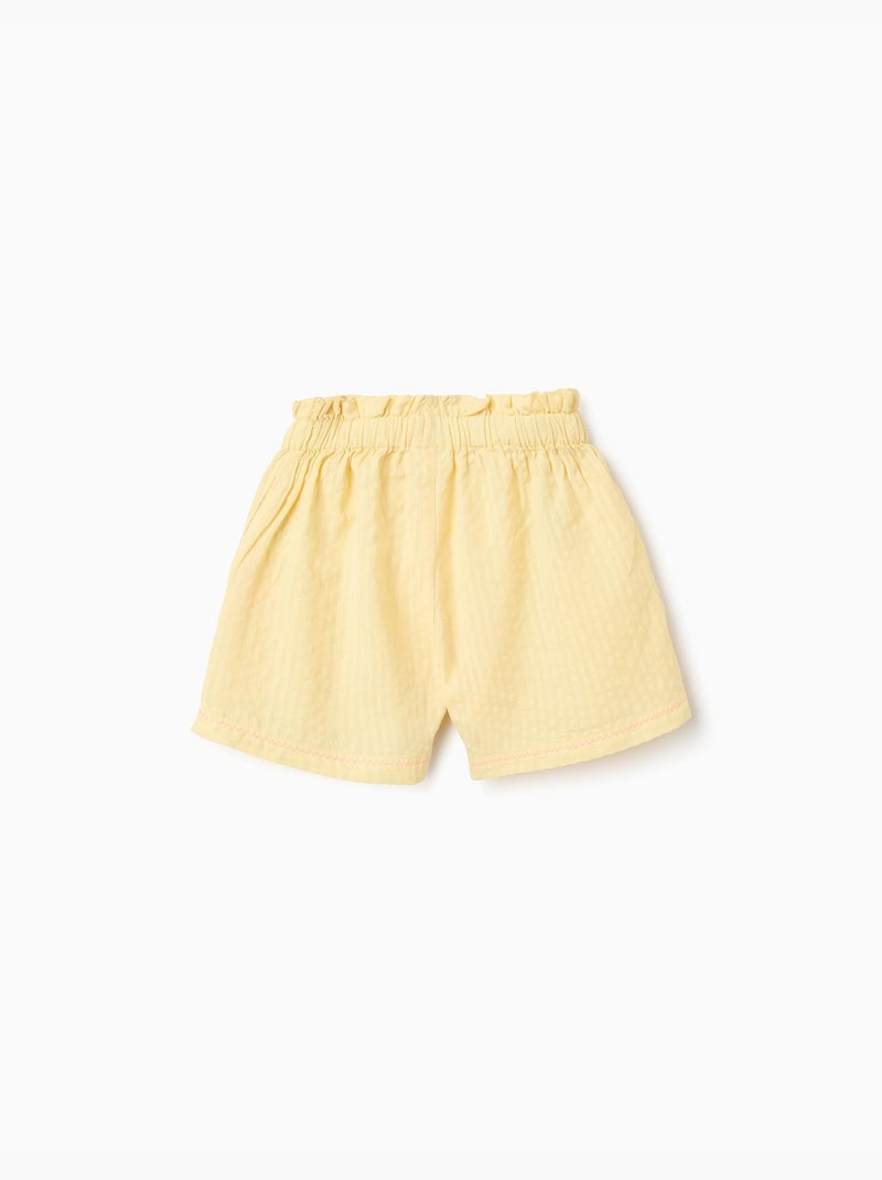 Short en coton avec taille paperbag et broderie Jaune clair - Kiabi