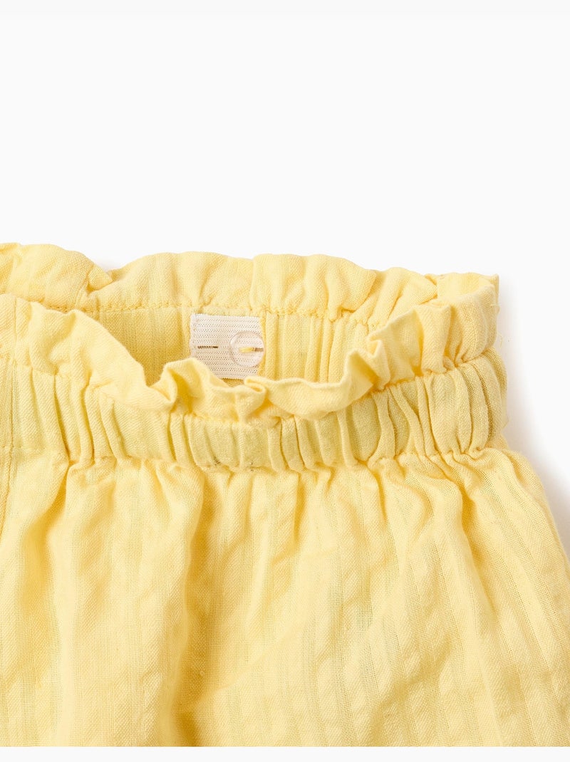 Short en coton avec taille paperbag et broderie Jaune clair - Kiabi