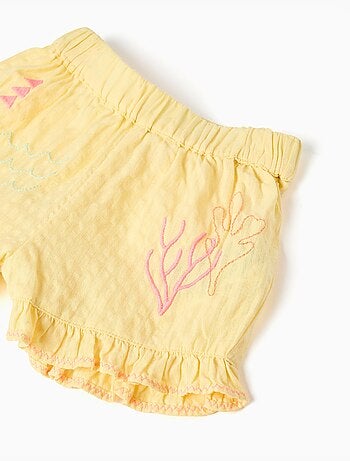 Short en coton avec volants et broderie