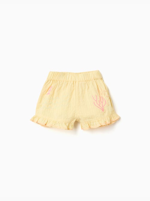 Short en coton avec volants et broderie - Kiabi