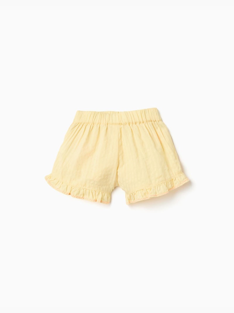 Short en coton avec volants et broderie Jaune clair - Kiabi
