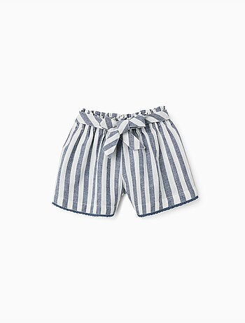 Short en coton et lin à rayures et ceinture You&Me