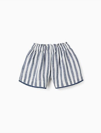 Short en coton et lin à rayures et ceinture You&Me