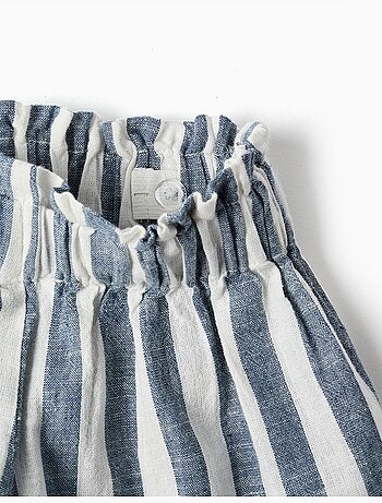 Short en coton et lin à rayures et ceinture You&Me