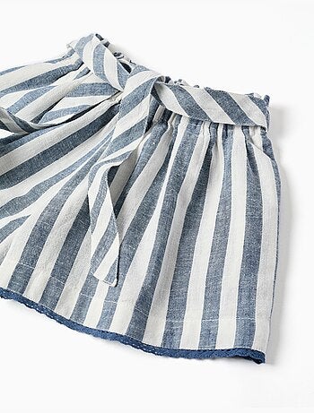 Short en coton et lin à rayures et ceinture You&Me