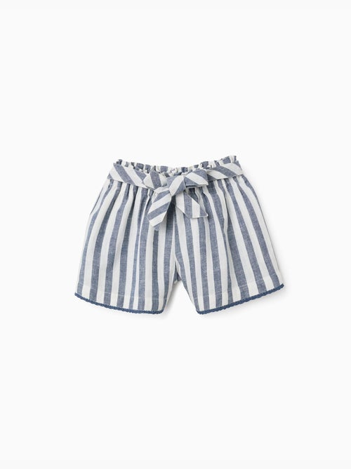Short en coton et lin à rayures et ceinture You&Me - Kiabi