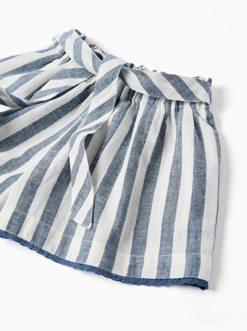 Short en coton et lin à rayures et ceinture You&Me - Kiabi