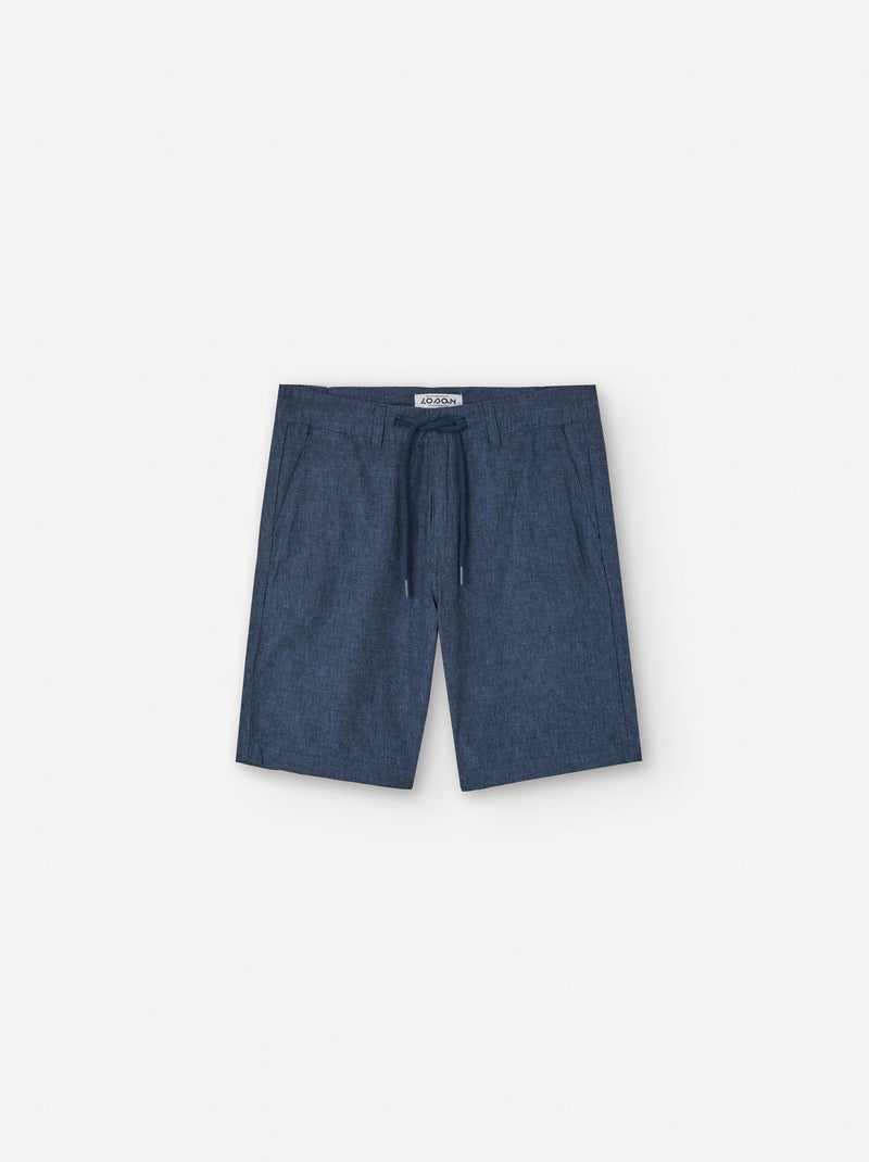 Short en Coton et Lin avec Cordon Bleu - Kiabi