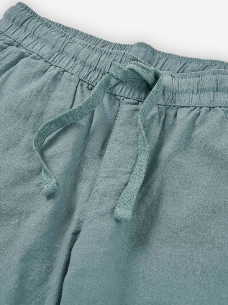 Short en Coton et Lin avec Cordon Vert clair - Kiabi