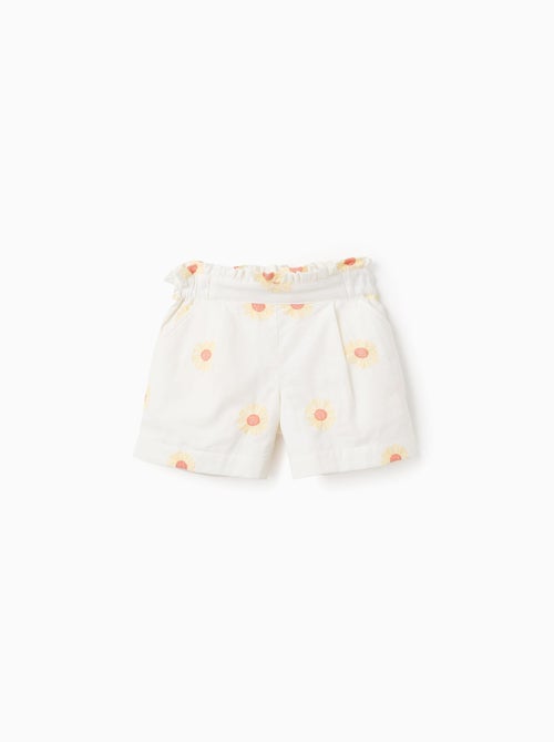 Short en Coton et Lin avec Fleurs - Kiabi