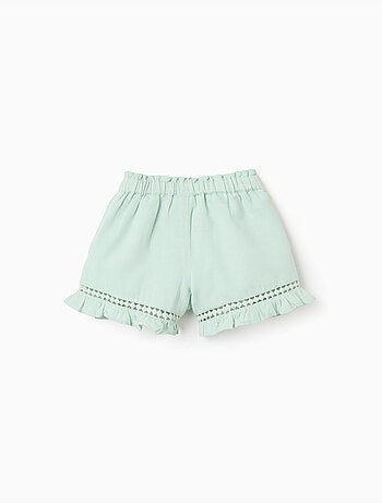 Short en coton et lin avec ourlet à volants