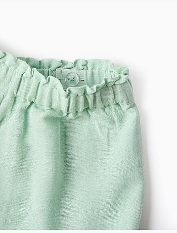 Short en coton et lin avec ourlet à volants