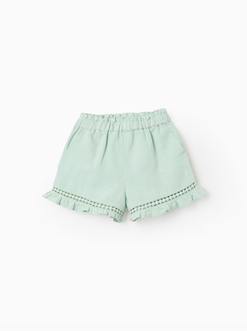 Short en coton et lin avec ourlet à volants - Kiabi