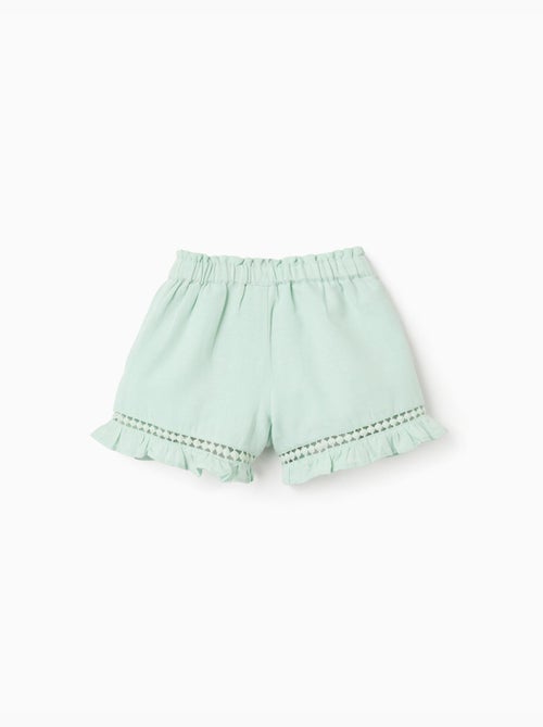 Short en coton et lin avec ourlet à volants - Kiabi