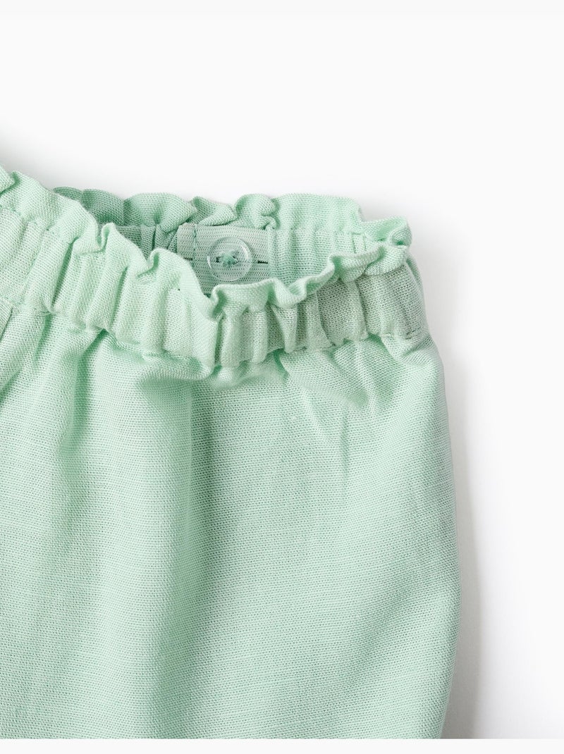 Short en coton et lin avec ourlet à volants Vert clair - Kiabi
