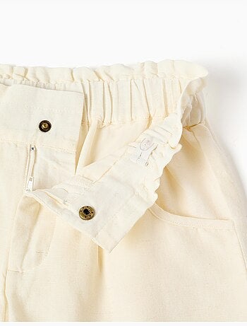 Short en coton et lin avec taille paperbag