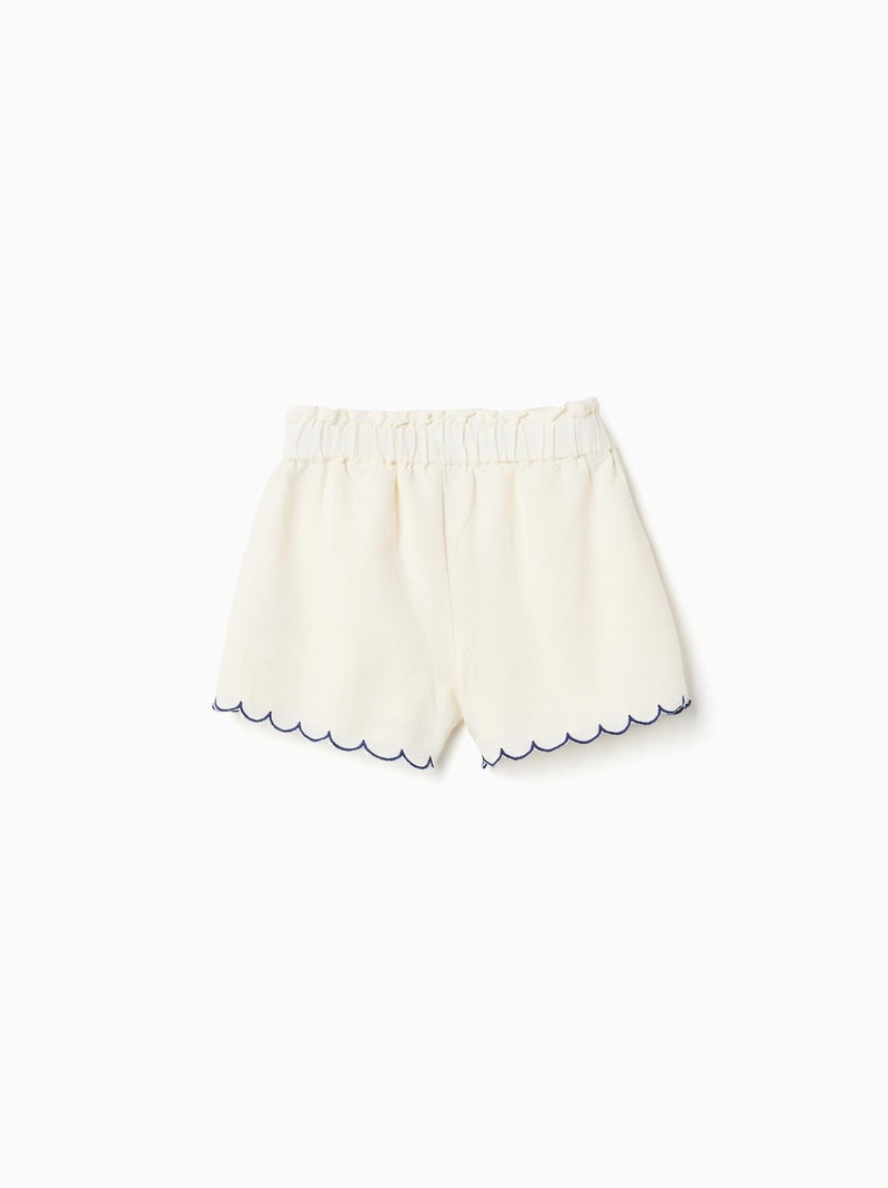 Short en coton et lin avec taille paperbag Beige clair - Kiabi
