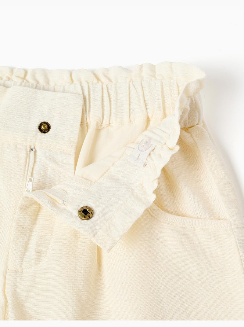Short en coton et lin avec taille paperbag Beige clair - Kiabi