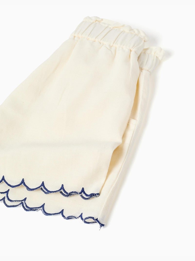 Short en coton et lin avec taille paperbag Beige clair - Kiabi