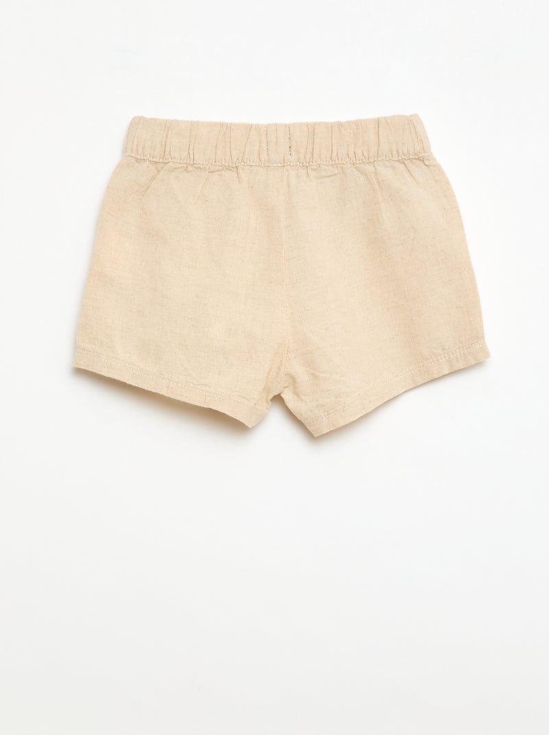 Short en coton et lin Beige - Kiabi