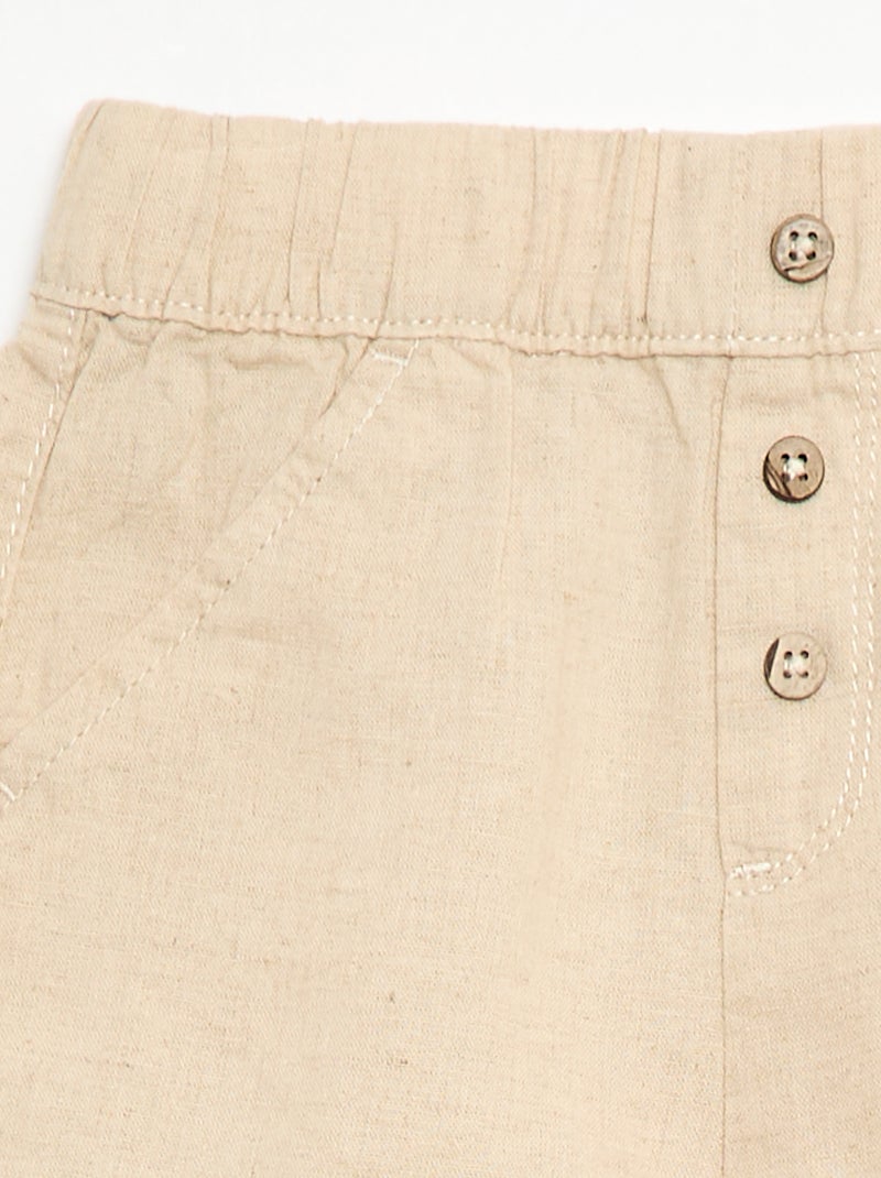 Short en coton et lin Beige - Kiabi