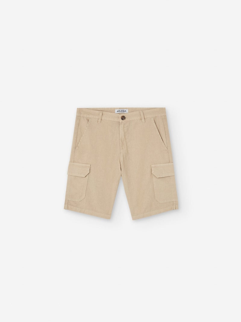 Short en Coton et Lin Beige - Kiabi