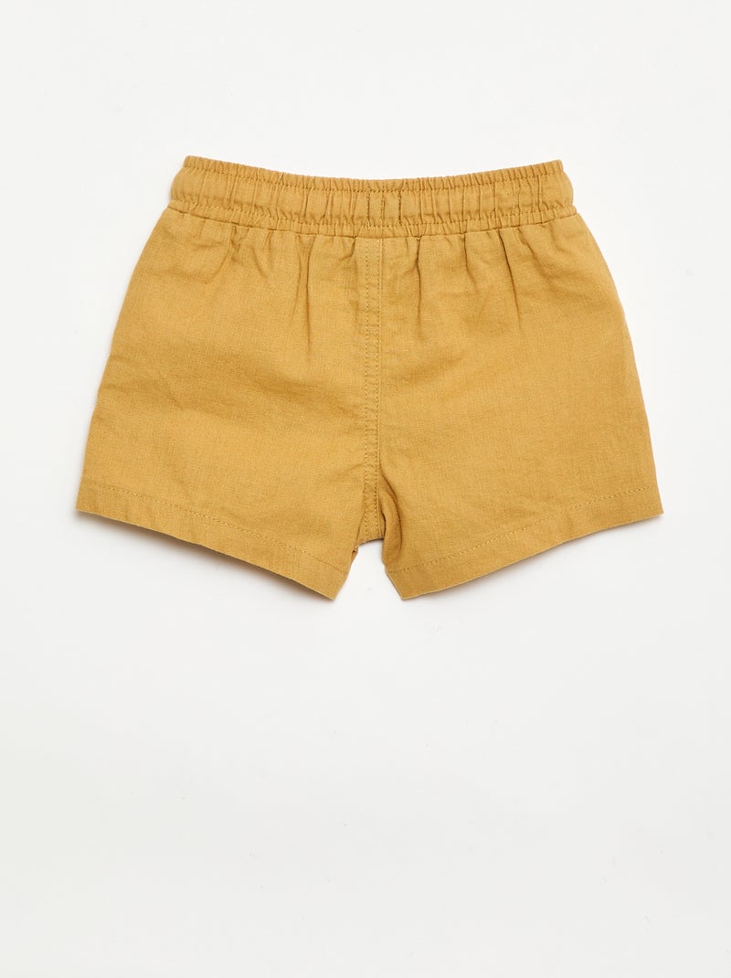Short en coton et lin Jaune moutarde - Kiabi