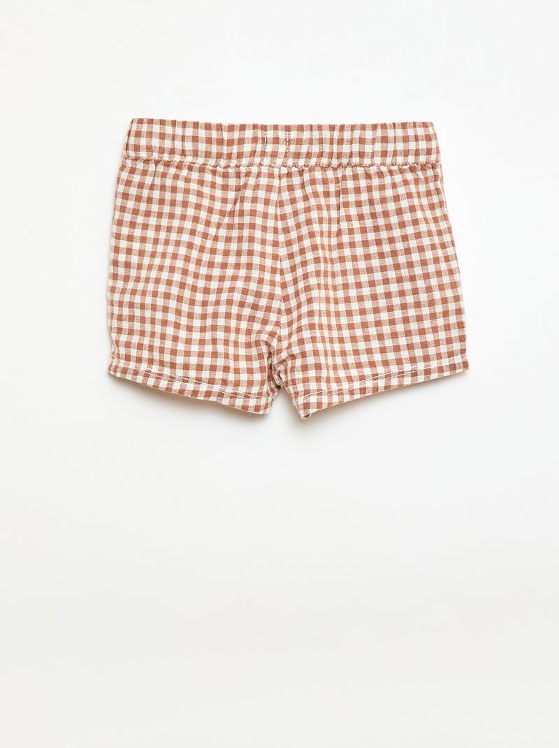 Short en coton et lin Marron - Kiabi