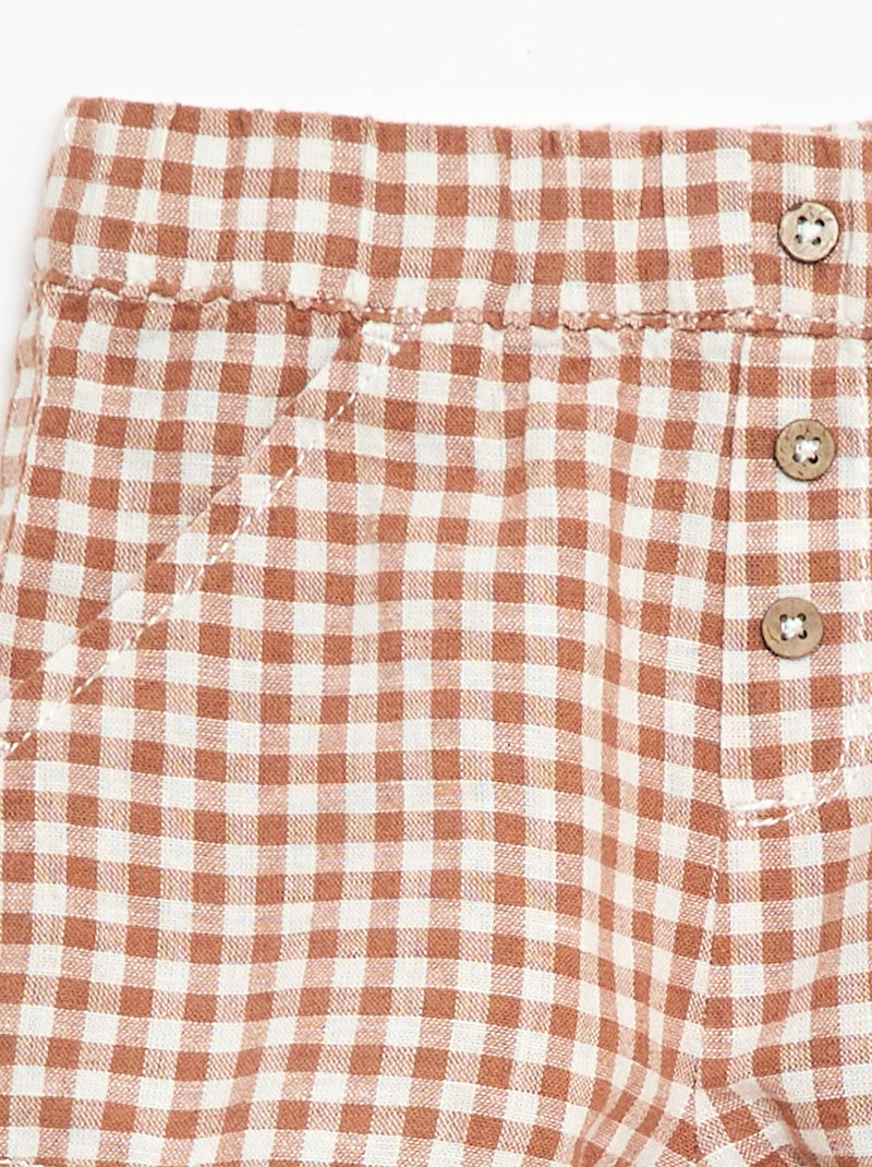 Short en coton et lin Marron - Kiabi
