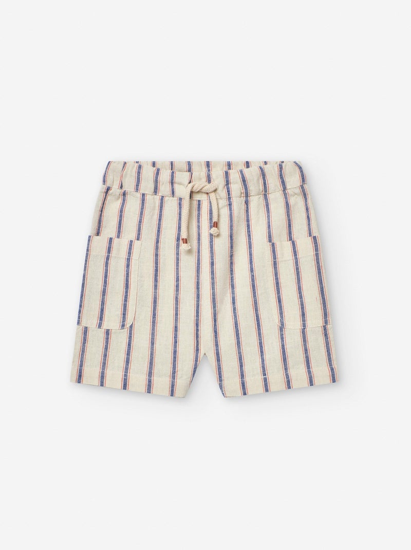 Short en Coton et Lin Rayé Blanc Ecru - Kiabi