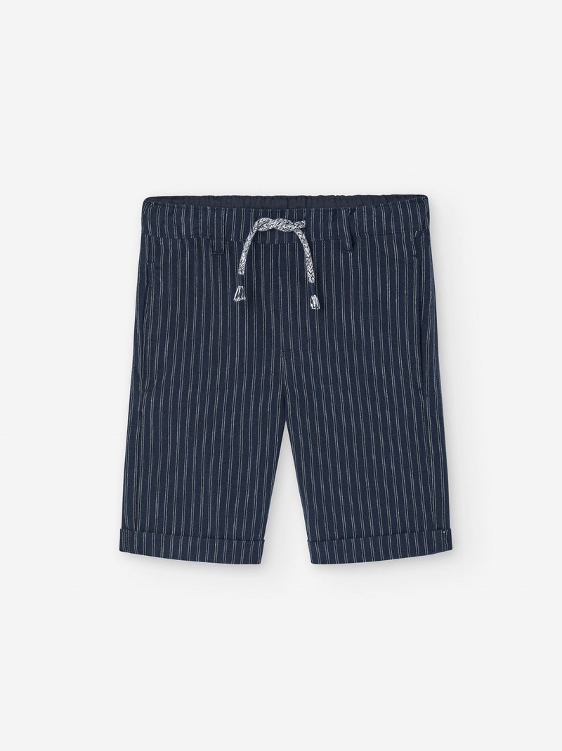 Short en Coton et Lin Rayé Bleu foncé - Kiabi