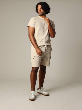 Short en coton gaufré à la taille élastiquée avec cordon 'Deeluxe'