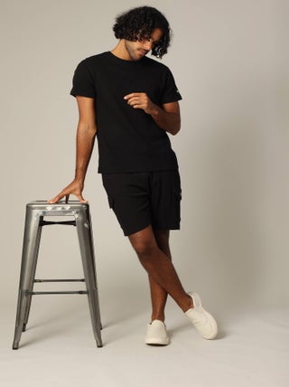 Short en coton gaufré à la taille élastiquée avec cordon 'Deeluxe'