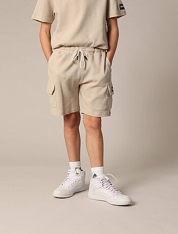 Short en coton gaufré avec taille élastiquée et multiples poches 'deeluxe'