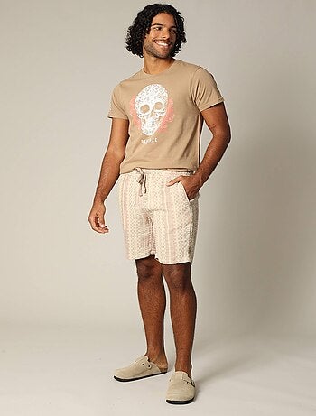 Short en coton longueur bermuda avec taille élastiquée et motif géométrique 'Deeluxe'