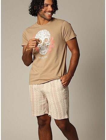Short en coton longueur bermuda avec taille élastiquée et motif géométrique 'Deeluxe'